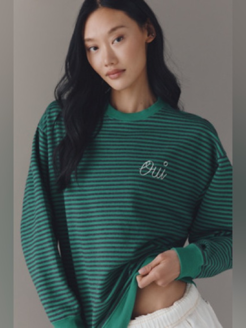 Clare V. Oui Oversized Sweater oui stripes green/charcoal NWT M